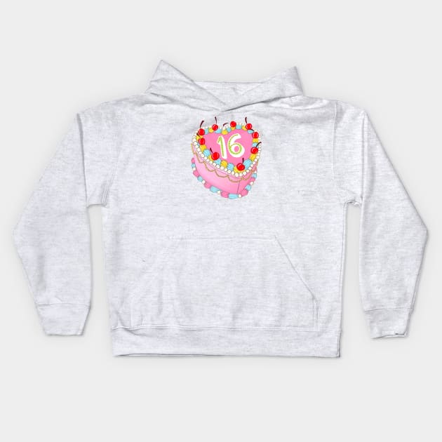 16th Birthday cake Kids Hoodie by Poppy and Mabel